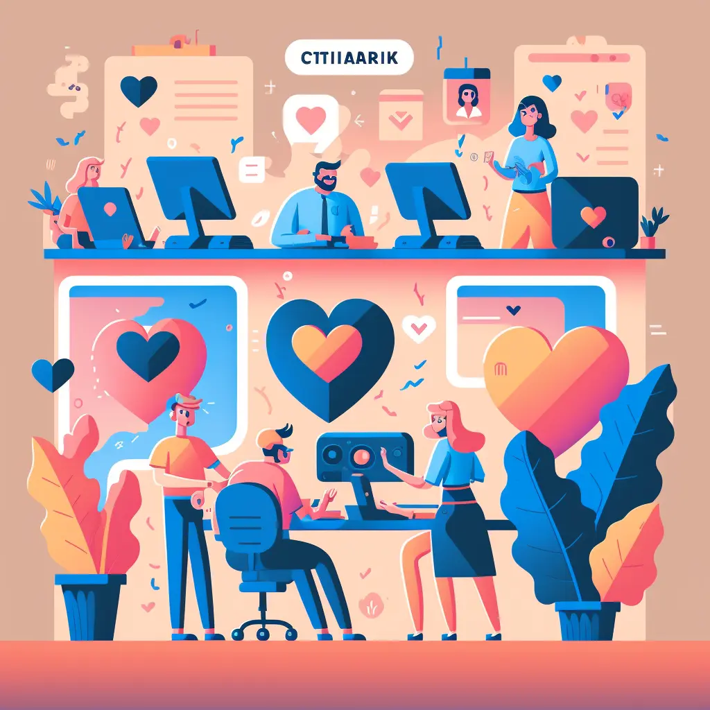 Falling in love with your company culture, illustration for a tech company, by slack and dropbox, style of behance 